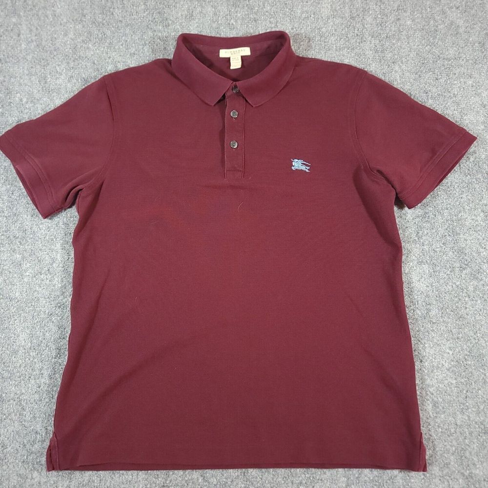 Burberry Brit Polo Shirt Mens M Maroon Golf Performance Basic Gingham Trim